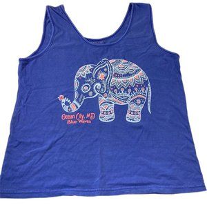 Vintage Ocean City MD Exist Womens Tank Top Blue Graphic Elephant Sleeveless M